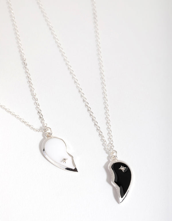 Silver Black & White Half Yin Yang Necklace Pack