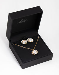 Gold Flower Stone Necklace & Earrings Set - link has visual effect only