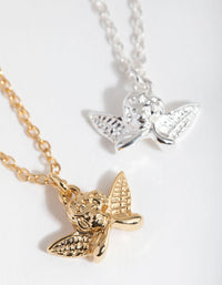 18ct Gold & Silver Plated Cherub Necklace Set - link has visual effect only