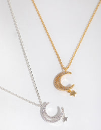 18ct Gold & Silver Plated Moon & Star Necklace Set - link has visual effect only