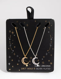 18ct Gold & Silver Plated Moon & Star Necklace Set - link has visual effect only