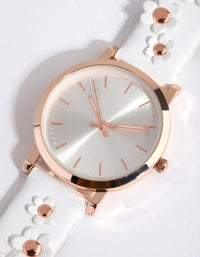 Rose Gold Daisy Detail PU Strap Watch - link has visual effect only