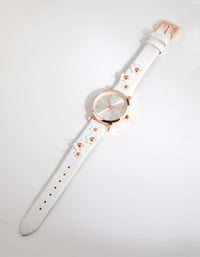 Rose Gold Daisy Detail PU Strap Watch - link has visual effect only