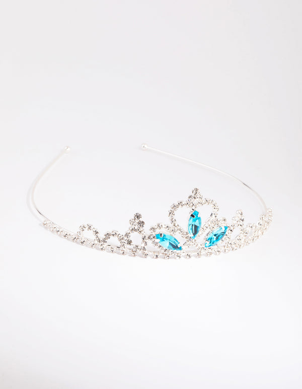 Kids Silver & Aqua Diamante Tiara Headband