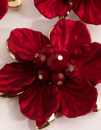 Red Large Pearlised Flower Drop Earrings - link has visual effect only