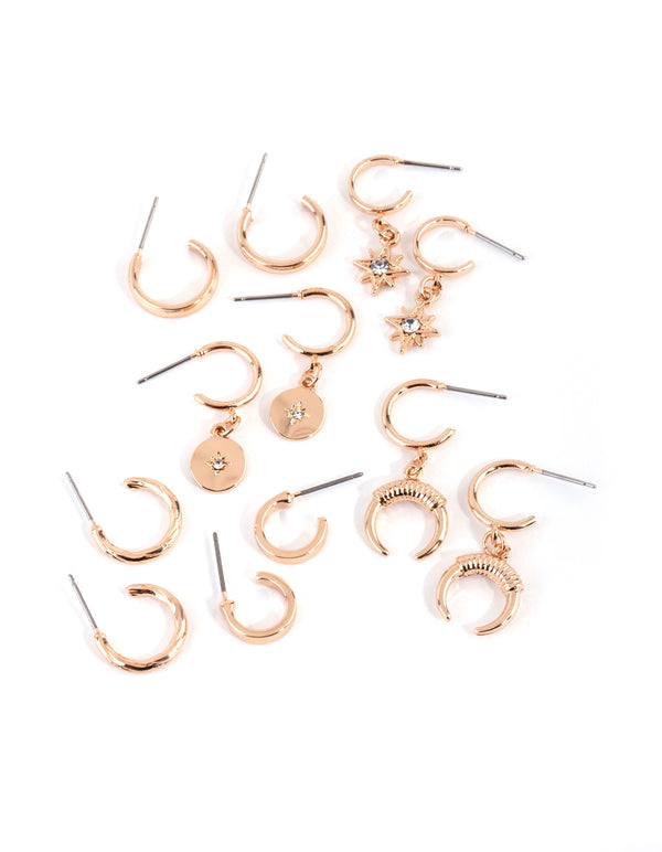 Gold Star & Moon Hoop Earring Pack