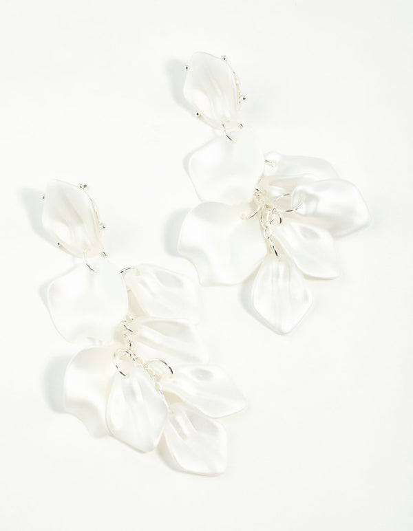 Matte White Petal Drop Earrings