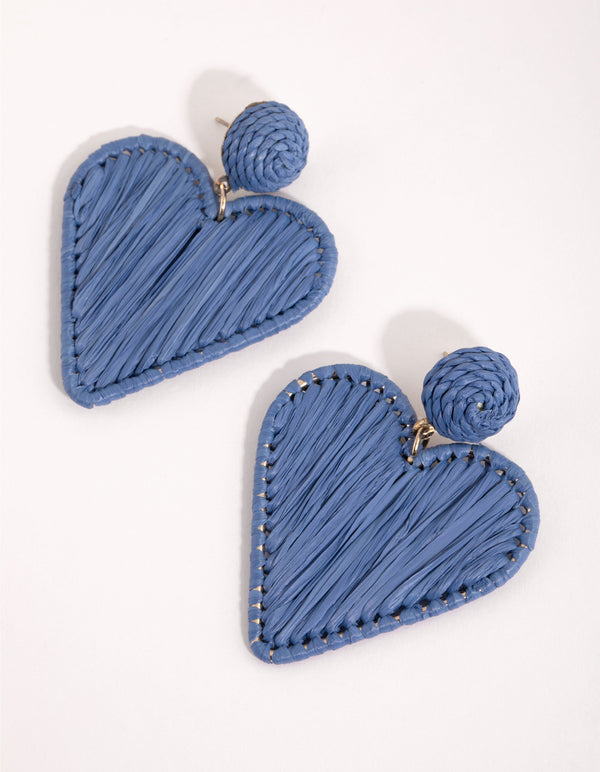 Gold Raffia Heart Drop Earrings