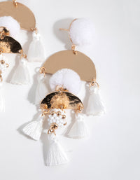 White Pom Pom Tassel Drop Earrings - link has visual effect only