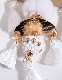 White Pom Pom Tassel Drop Earrings - link has visual effect only