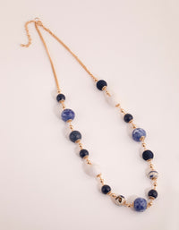 Gold Mixed Porcelain Bead Long Necklace - link has visual effect only