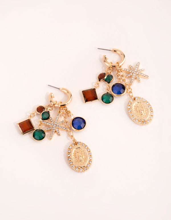 Gold Star & Stone Cluster Earrings