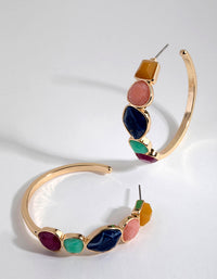 Gold Geo Cut Stone Hoop Earrings - link has visual effect only