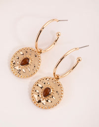 Gold Disc with Stone Hoop Earrings - link has visual effect only