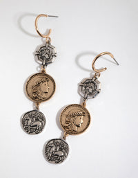 Mixed Metal Tripple Coin Hoop Earrings - link has visual effect only