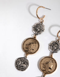 Mixed Metal Tripple Coin Hoop Earrings - link has visual effect only