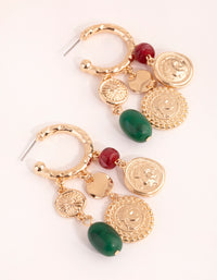 Gold Coin & Bead Cluster Hoop Earrings - link has visual effect only