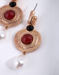 Worn Gold Pearl Chunky Hoop Earrings - link has visual effect only