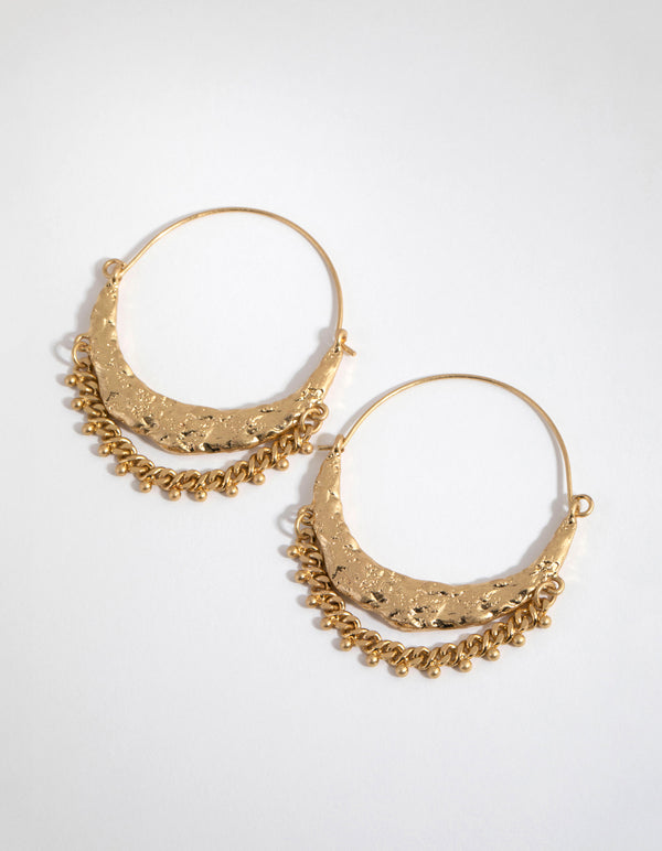 Washed Gold Quarter Moon Jingle Hoop Earrings