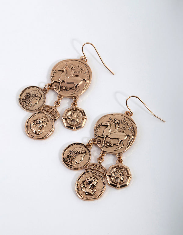 Gold Multi Coin Dangle Earrings