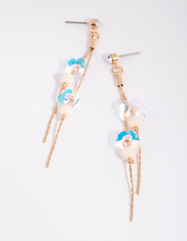 Gold Flower Sequin Drop Earrings