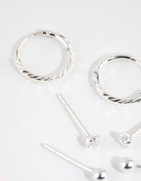 Sterling Silver Ball Diamante Stud & Hoop Earring Pack - link has visual effect only