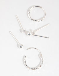 Sterling Silver Ball Diamante Stud & Hoop Earring Pack - link has visual effect only