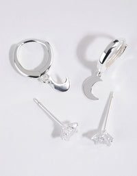 Sterling Silver Celestial Stud & Huggie Earring Set - link has visual effect only