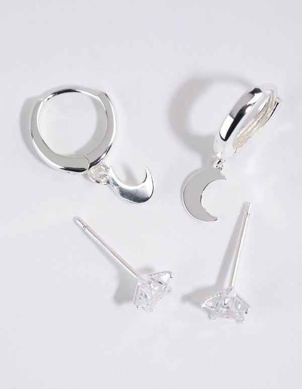 Sterling Silver Celestial Stud & Huggie Earring Set