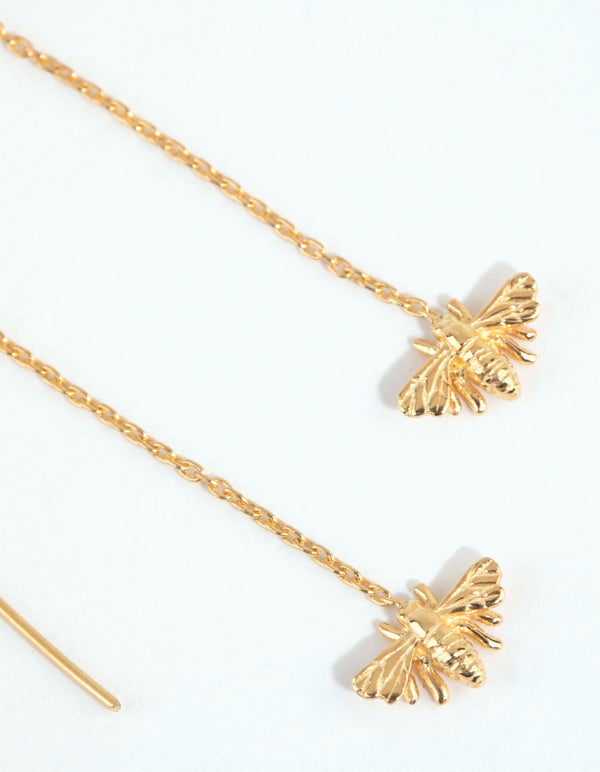 Gold Plated Sterling Silver Bee Thread Through Earrings Lovisa