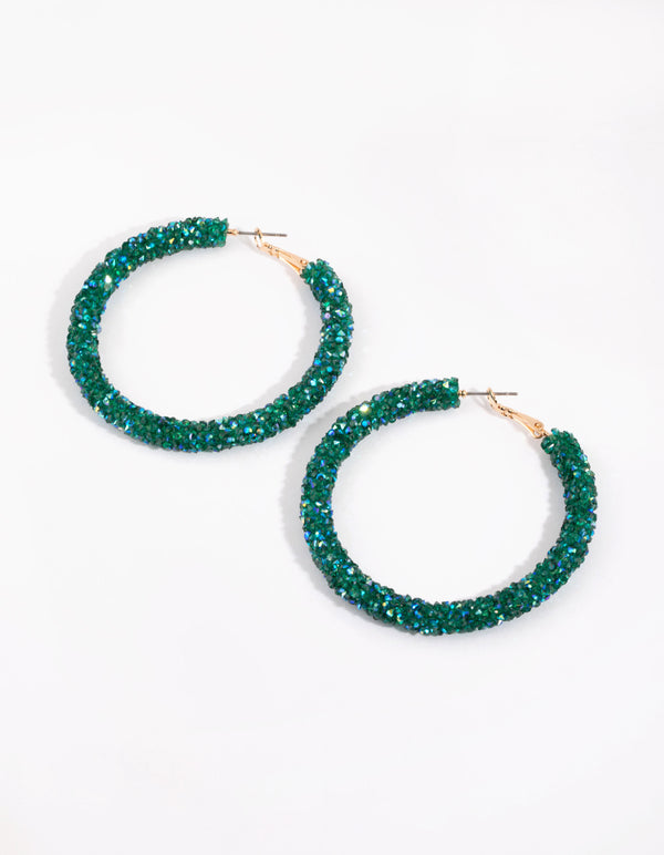 Green Glitter Cluster Hoop Earrings