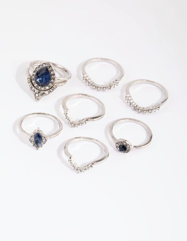 Rhodium Sapphire Mixed Ring Pack