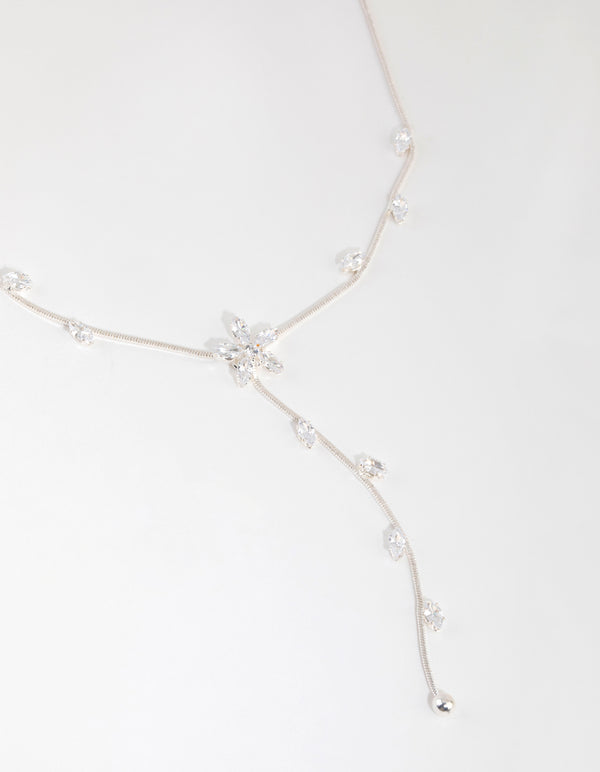 Silver Cubic Zirconia Flower Vine Y Necklace