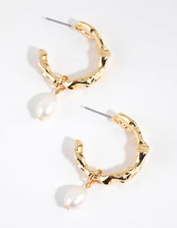 Gold Plated Freshwater Pearl Molten Hoop Earrings - link has visual effect only