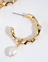 Gold Plated Freshwater Pearl Molten Hoop Earrings - link has visual effect only