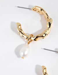 Gold Plated Freshwater Pearl Molten Hoop Earrings - link has visual effect only