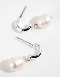 Silver Plated Freshwater Pearl Drop Huggie Earrings - link has visual effect only