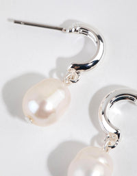 Silver Plated Freshwater Pearl Drop Huggie Earrings - link has visual effect only