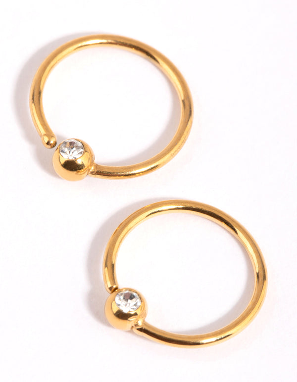 Gold Plated Surgical Steel Diamante End Hoop Earrings