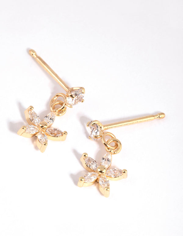 Gold Plated Surgical Steel Cubic Zirconia Flower Stud Earrings