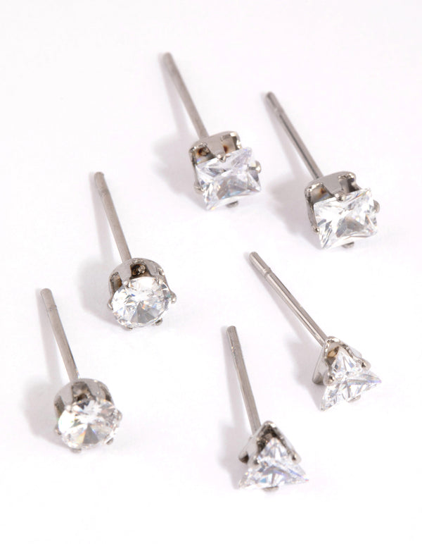 Surgical Steel Cubic Zirconia Mixed Shape Stud Earrings