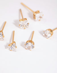 Gold Plated Surgical Steel Cubic Zirconia Mixed Shape Stud Earrings - link has visual effect only