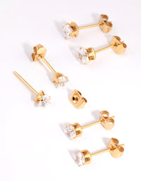 Gold Plated Surgical Steel Cubic Zirconia Mixed Shape Stud Earrings - link has visual effect only