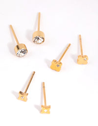 Gold Plated Surgical Steel Diamante Detail Earring Pack - link has visual effect only