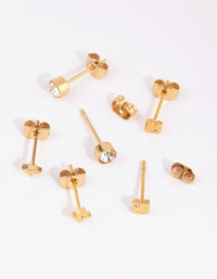 Gold Plated Surgical Steel Diamante Detail Earring Pack - link has visual effect only