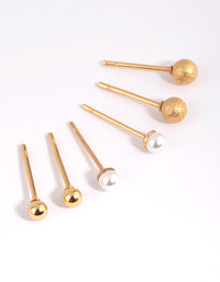 Gold Plated Surgical Steel Textured Ball Stud Earring Pack - link has visual effect only