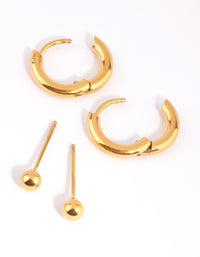 Gold Plated Surgical Steel Stud & Huggie Earring Set - link has visual effect only