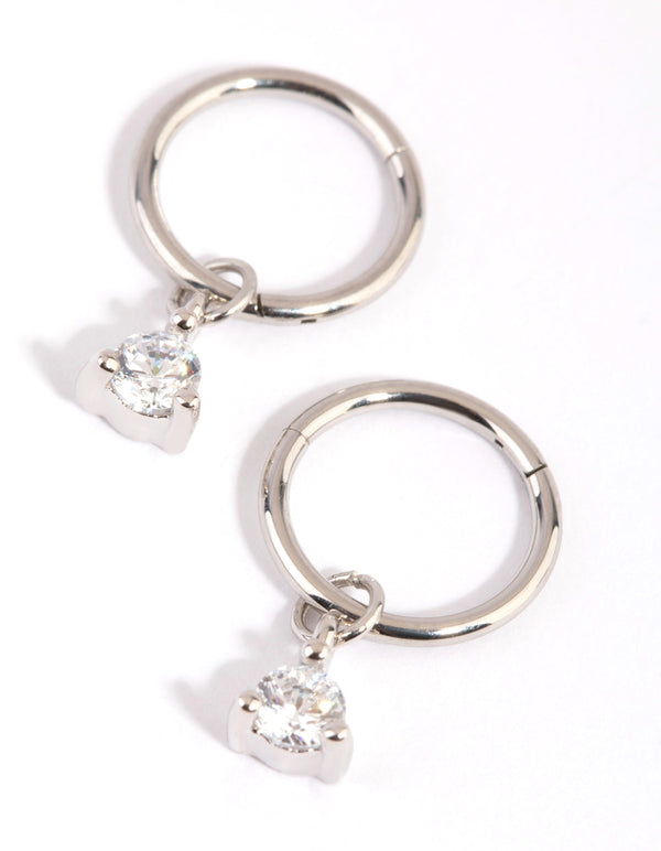 Surgical Steel Cubic Zirconia Charm Sleeper Earrings