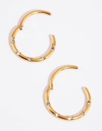 Gold Plated Surgical Steel Diamante 8mm Sleeper Earrings - link has visual effect only