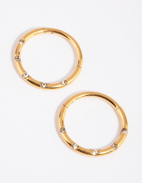 Gold Plated Surgical Steel Diamante 8mm Sleeper Earrings